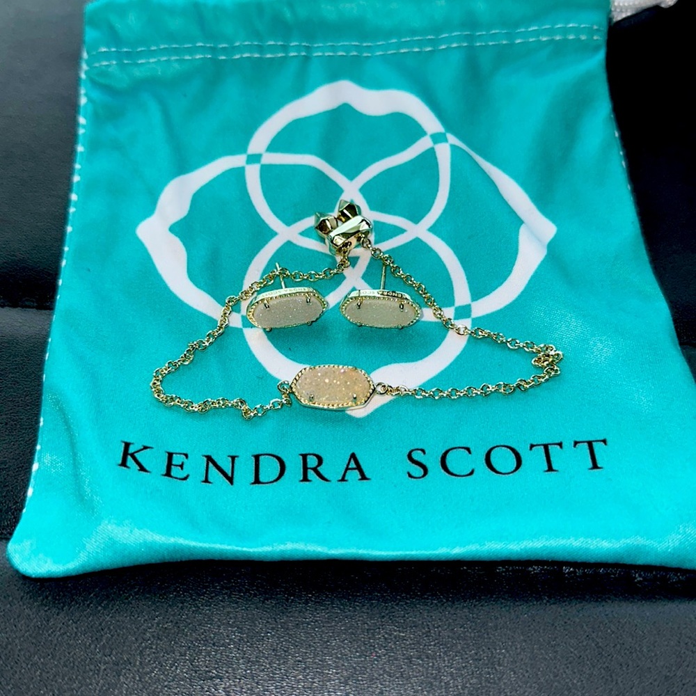 Kendra Scott White Iridescent Drusy earrings and bracelet